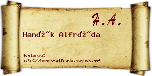 Hanák Alfréda névjegykártya